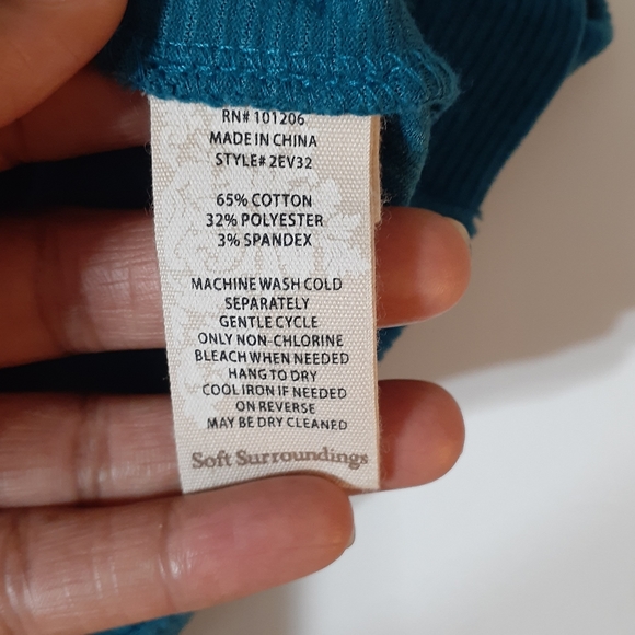 Soft Surroundings Dark Teal Velour Button-Back Sweater - Picture 4 of 11